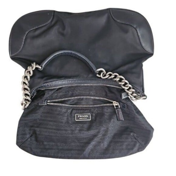 Prada Moon Y2K Small Shoulder Bag Chunky Silver Chain and Leather Handle - Picture 9 of 12
